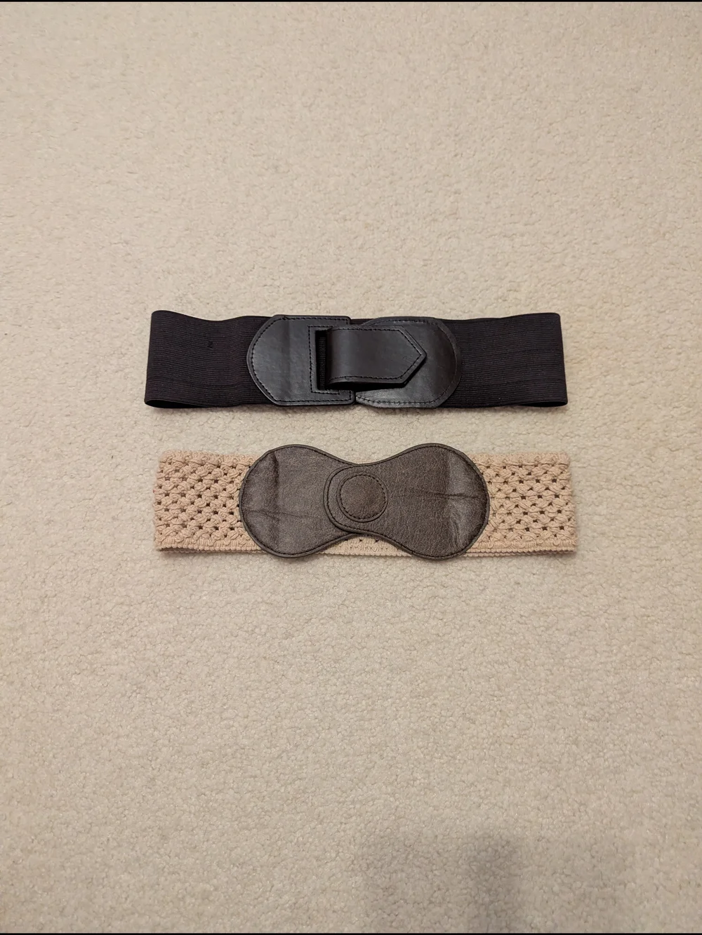 Stretch Waist Belts Set - Black & Beige